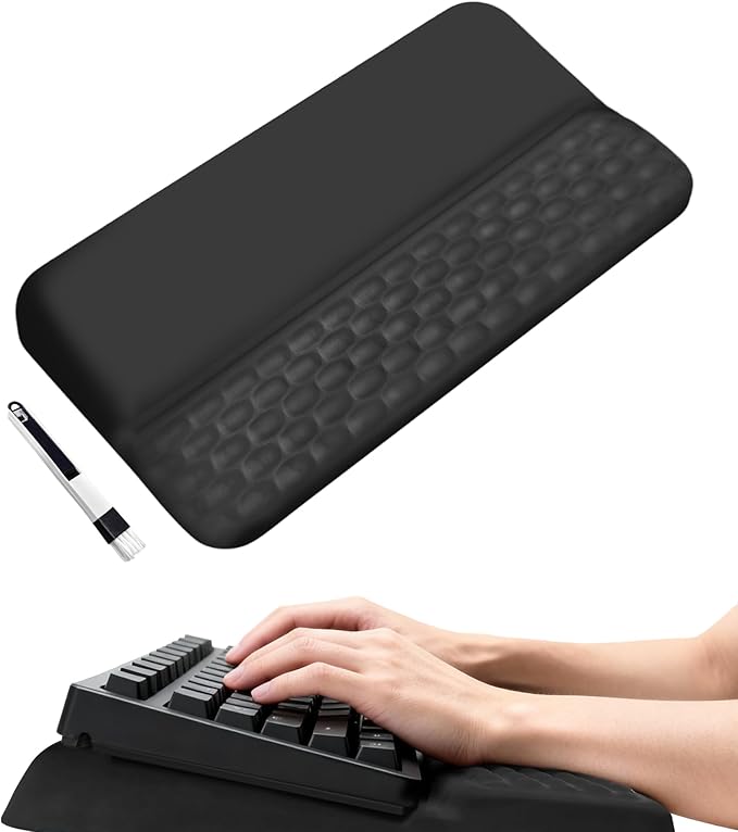 Wrist Rest for Keyboard Ergonomic Keyboard Stand with Wrist Rest Soft Memory Foam Wrist pad with Non-Slip Base &amp Dust Brush Comfort for Office Work Gaming- Black