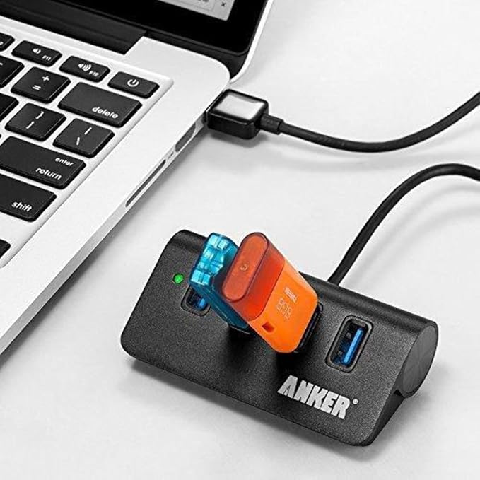 Anker 4-Port USB A hub Unibody Aluminum Portable Data Hub with 2ft USB 3.0 CableUSB Splitter for MacBook Mac Pro/mini iMac XPS Surface Pro Notebook PC Mobile HDD and More