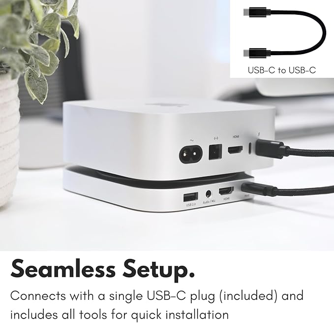 Macally Mac mini M4 Dock and Stand Mac mini M4 Hub with M.2 NVMe Enclosure 4K HDMI 60hz 3 USB A10Gbps USB C Data Port SD Card Reader 3.5mm Audio Jack