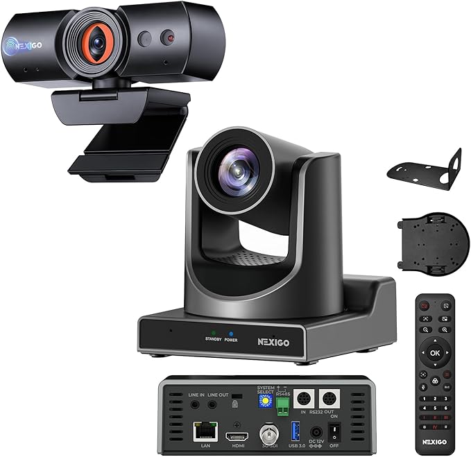 NexiGo PTZ Camera Kits 20X Optical Zoom with PoE HDMI/3G-SDI/USB/LAN IP Streaming Outputs for Video Conferencing HelloCam Pro with Windows Hello 1080P 60FPS Autofocus