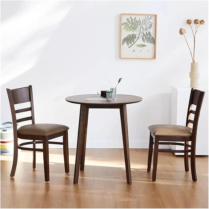Adjustable Office Computer Chair with Armrest 1pcs Walnut Color Leather Upholstered Solid Wooden Ladder Seat Dining Chair