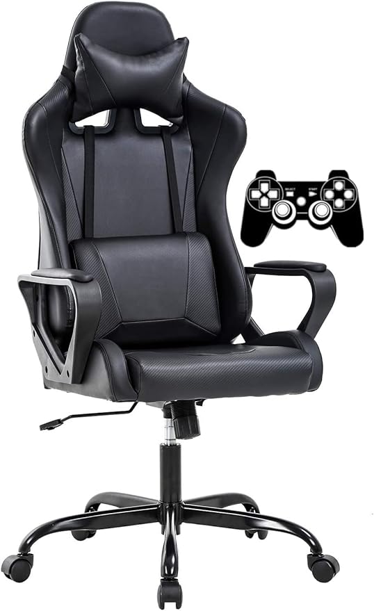 Gaming Chair Office Chair Computer Racing Chair Ergonomic Video Game Chairs for Adult Kids Teen Height Adjustable Reclining Chair with Lumbar Support Armrest Headrest Swivel Chair Black