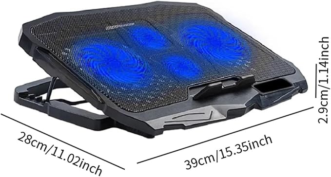 1Pc Laptop Fan Cooling Pad with Big Fans Portable Laptop Cooling Fan with 2 in 1 USB Port Blue LED Light Adjustable Stand Pad(with 4 Fans)