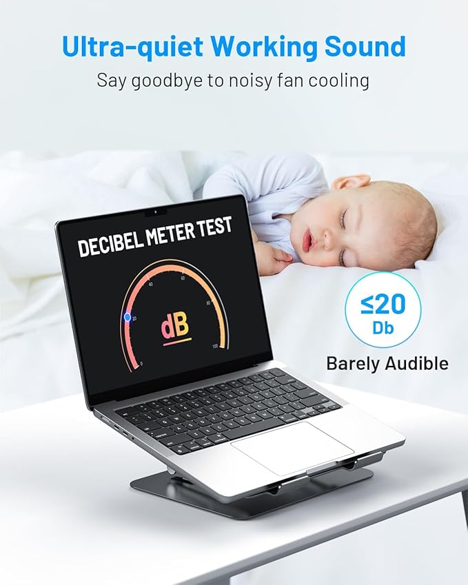 Laptop Cooling Pad with Detachable Fan &amp Thermoelectric Cooler Adjustable Height &amp Angle 360 Rotation Base Carbon Steel Framework Ultra-Quiet &amp Super Sturdy for up to 15.6” Laptop