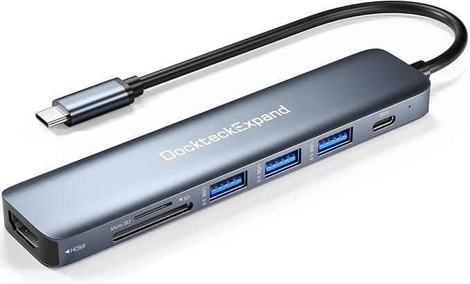 USB C Hub DockteckExpand 7 in 1 USB-C Multiport Adapter with 4K HDMI 100W Power Delivery 3 USB 3.0 Ports SD/TF Card Reader for MacBook Pro/Air iMac iPad Pro Surface Pro 7/8 XPS HP and More