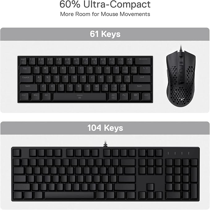 Redragon K630 Dragonborn 60% Wired RGB Gaming Keyboard 61 Keys Compact Mechanical Keyboard with Tactile Brown Switch Pro Driver Support Black