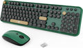 FOPETT Wireless Keyboard and Mouse Combo 104 Keys Full-Sized 2.4 GHz Round Keycap Colorful Keyboards USB Receiver Plug and Play for Windows Mac PC Laptop Desktop (Black Green)