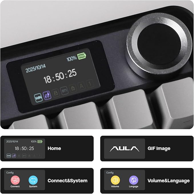 EPOMAKER X Aula F108 PRO Wireless Gaming Keyboard with Screen 8000mAh Battery 104 Hot-Swappable and Programmable Keys and Knob RGB Backlight for Mac/PC/Android (Black Gradient)