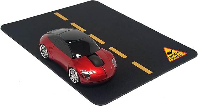 Wireless Car Mouse + Car Mousepad Combo – 2.4GHz Optical Wireless Mouse Cute Novelty Gift for All Ages Ergonomic Design USB Receiver Working Headlights (Pink)