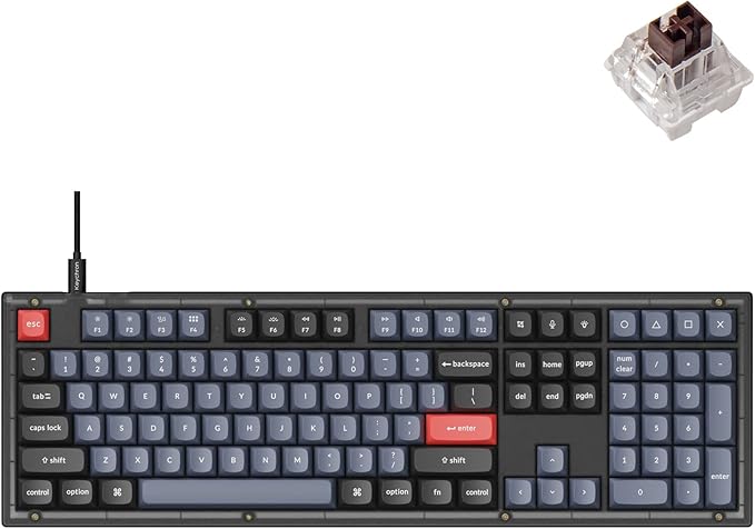 Keychron V6 Wired Custom Mechanical Keyboard Full-Size QMK/VIA Programmable Macro with Hot-swappable Keychron K Pro Brown Switch Compatible with Mac Windows Linux (Frosted Black-Translucent)