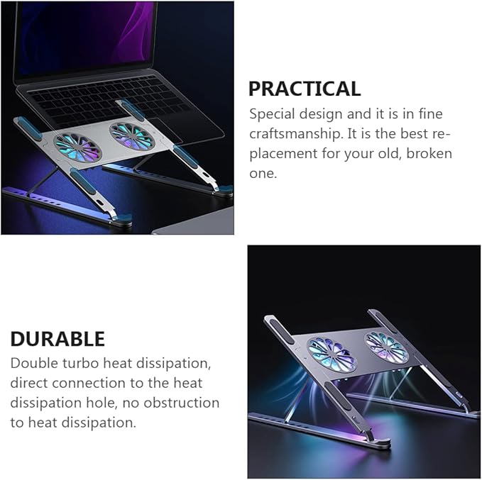 TEHAUX Laptop Stand Cooling Pad for Laptop Led Fan Quiet Gaming Adjustment Aluminum Alloy Stand