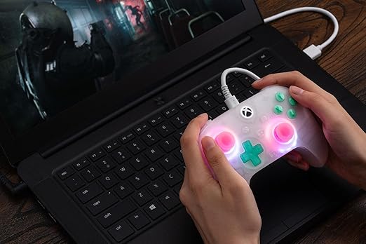 8BitDo Ultimate Mini Wired Controller for Xbox with RGB Lighting Fire Ring Hall Effect Joysticks and Triggers for Xbox Series X|S Xbox One Windows 10/11 - Officially Licensed (Translucent Pink)