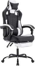 Gaming Chair with MassageErgonomic PC Gaming Chair with Footrest Comfortable Headrest and Lumbar SupportHigh Back PVC Leather300LBS (Black White)