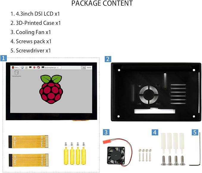 4.3inch DSI LCD Display with Case for Raspberry Pi 4B 800x480 Capacitive Touchscreen MIPI DSI Interface IPS Wide Angle Supports Raspbian/Ubuntu/Kali / WIN10 IoT/Retropie Driver Free