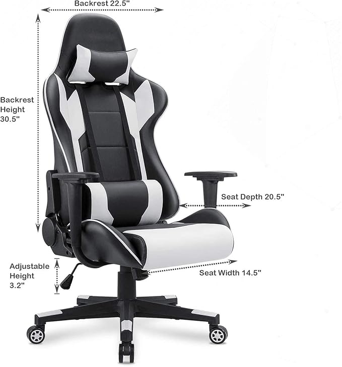Adult Gaming Chair Ergonomic Massage Chair Modern Carbon Fiber Desk Chair Large Gaming Chair Teenage Gaming Chair (Red) White
