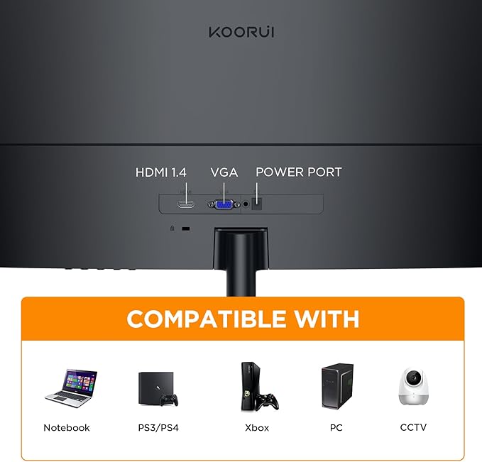 KOORUI 24 inch Curved Monitor Full HD 1080P Curved Computer Monitor 1500R Screen HDMI VGA Tilt Adjustment LCD Display Eye Care Black 24N5CA