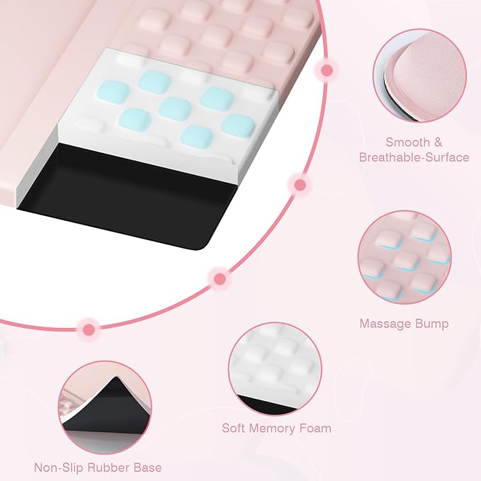 Ospelelf Keyboard Stand Wrist Rest Pad and Ergonomic Mouse Pad Set with Large Mousepad Desk Mat Memory Foam Comfort Premium Office Desk Accessories for Pain Relief and Efficiency Pink