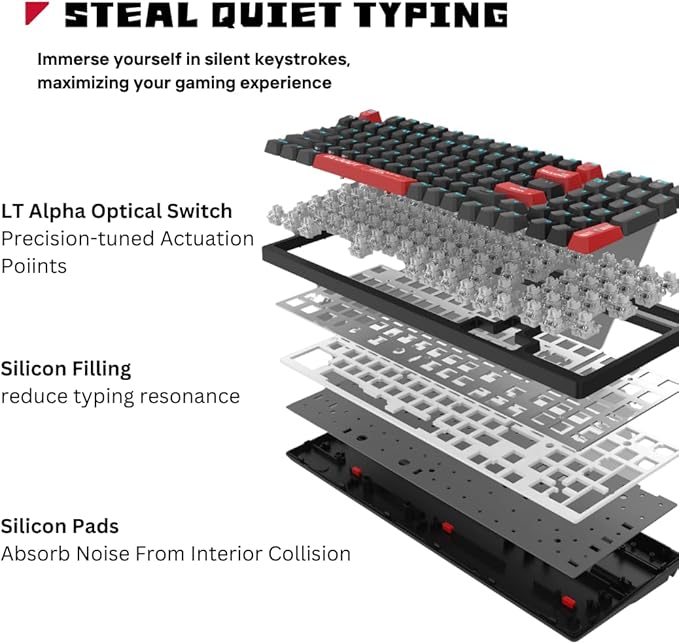 Bloody AT98 Red Optical Mechanical Gaming Keyboard 98 Key Compact Layout RGB Backlit Exact Reset System | Alpha Optical Switch