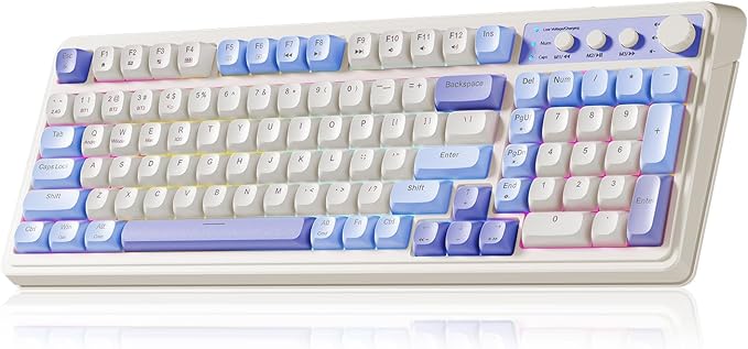 AULA 99 Key Keyboard Tri-Mode Bluetooth/2.4GHz/USB-C Cute Creamy Gaming Keyboard with Number Pad RGB Backlit Media Knob Custom Mechanical Feel Computer Keyboards for MAC Xbox PC Gamer - Purple