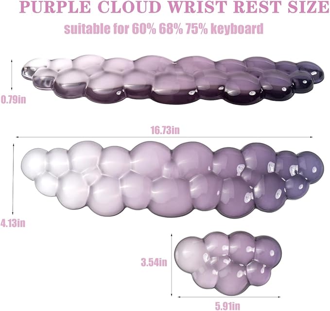 Ergonomic Cloud Silicone Gel Keyboard and Mouse Wrist Rest Set – Clear Wrist Rest for Computer Keyboard 60%/68%/75% Comfort &amp Support for Typing and Gaming (Grey Purple)