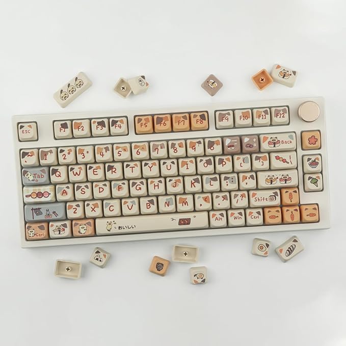 PBT Keycaps 144 Keys Cute Keycaps Dye-Sublimation Sushi Cat Keycap Mao Profile Custom Keycap for Cherry Gateron MX Swithes Mechanical Keyboards