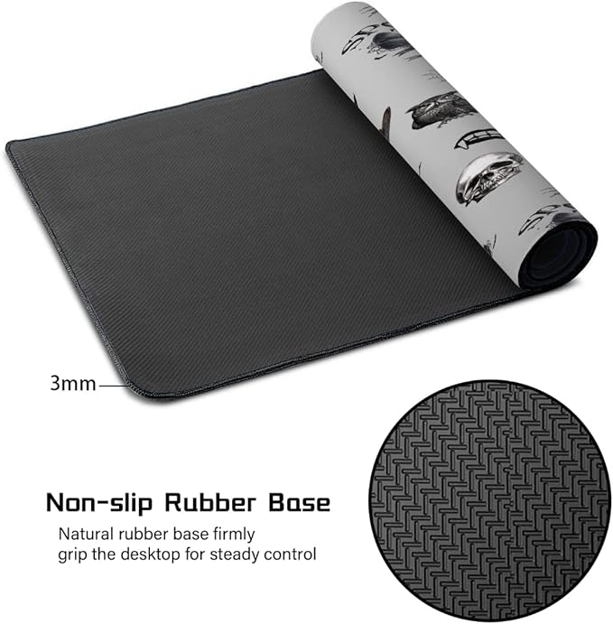 Grey Halloween Skull Owl Large Mouse Pad Gaming Mousepad Desk Mat for Desktop Computer Keyboard Waterproof Mouse Mat Desk Pad with Non-Slip Base for Game School Office Home 35.4 x 15.7