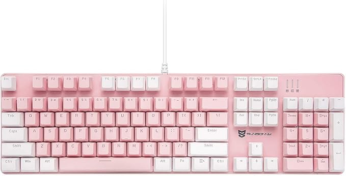 104 Keys Full Size Mechanical Keyboard | Blue Switch Pink &amp White Color 104 Keys US Layout Led Backlit Hot Swappable Wired Mechanical Light Up Pink Keyboard | Wired Gaming Computer Keyboards