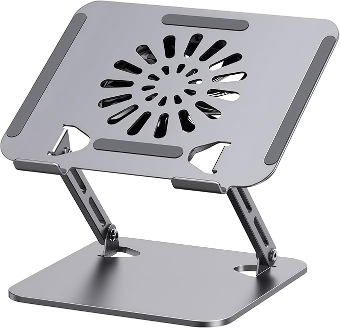 Laptop Cooling Stand with Fan Ergonomic Riser for Laptops and Tablets Carbon Steel Frame with USB Powered Cooler Non-Slip Base for 10–17 Inch Devices
