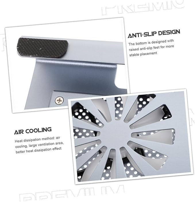 Aluminum Alloy Laptop Cooling Pad Ventilated Support Stand with Quiet USB Fan for Gaming and Office Use Under 17.3 Inch Gray