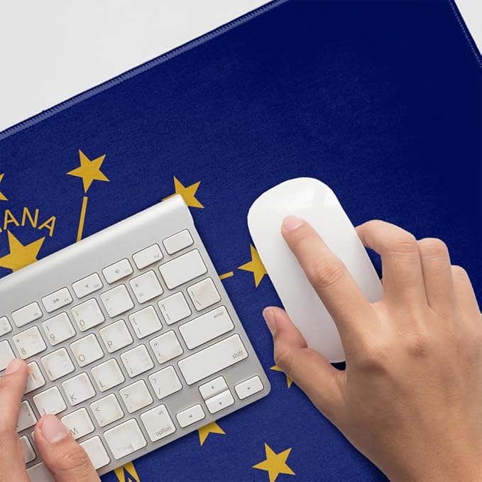 Indiana State Flag Large Gaming Mouse Pad Desk Mat with Stitched Edges Non-Slip Base for Gamer Home and Office 31.5 x 15.7