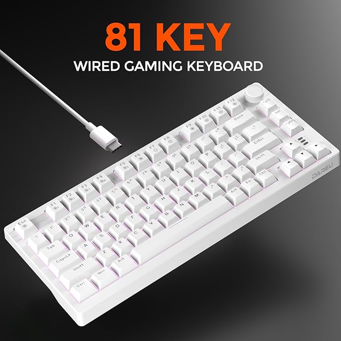 DAREU EK75 Wired Mechanical Keyboard75% Keyboard with Volume KnobGasket Mount Mechanical Gaming Keyboards81 Keys Rainbow SidelitPBT KeycapsLinear Dream Switch for PC Laptop - White