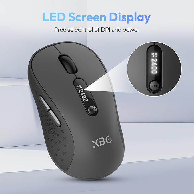 XBG B15pro Wireless Bluetooth Mouse Bluetooth 5.0/4.0 &amp 2.4G Tri-Mode Type-C Rechargeable with LED Screen Display Ergonomic Silent Click for Laptop/PC/Tablet Multi-Device &amp Office Use