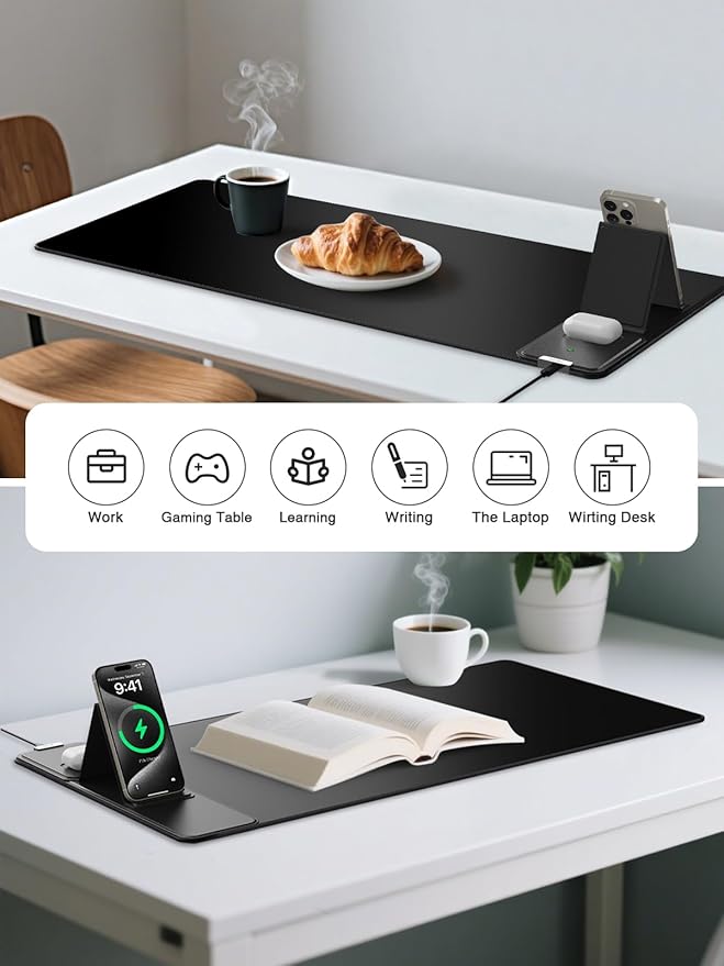 Mouse Pad with Foldable Phone Holder Wireless Charging Desk Mat 31.5x15.8 Large Mousepad with Superior Micro-Weave Cloth XXL Desk Pad with Non-Slip Waterproof Keyboard Pad for Home &amp Office