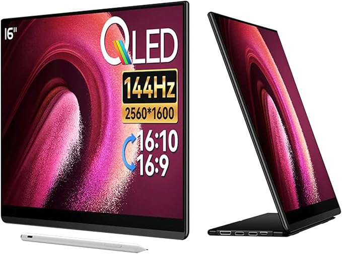 EHOMEWEI Q8g 16 2K 144Hz QLED Portable Touchscreen Monitor - 2560x1600 400 Nits HDR 100% DCI-P3 Laptop Screen Extender with 4096-Level Stylus FreeSync Gaming Display for MacBook PC PS5 Switch