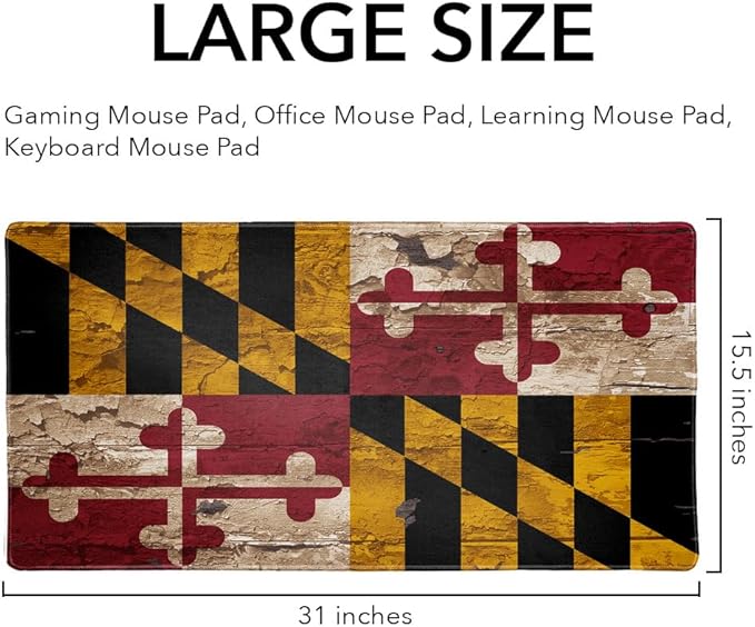 Rustic Distressed Maryland State Flag Large Gaming Mouse Pad Desk Mat with Stitched Edges Non-Slip Base