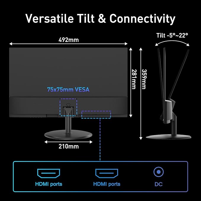 SANSUI 22 Inch 120Hz Monitor FHD Computer Monitor 4000:1 Contrast Ratio with Adaptive Sync HDR 100% sRGB HDMI x 2 VESA Mount Eye Care for Home/Office (ES-22X3AH One HDMI Cable Included).