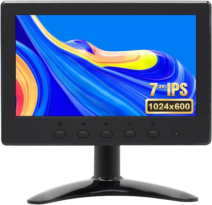 OSCY 7 Inch Small Monitor Mini HDMI Monitor 1024x600 Support HDMI VGA AV BNC Inputs Built in Dual Speaker and Remote Contro Tiny for PC/Mac/TV/Raspi/Camera/Gaming/CCTV
