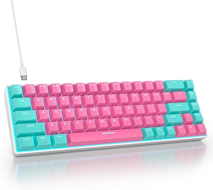 65 Percent Gaming Keyboard Mechanical with Linear Red Switch 65% Wired Ultra-Compact Mini Pink Keyboard LED with PBT Keycaps for Ps4/Ps5/Xbox(68 Miami)