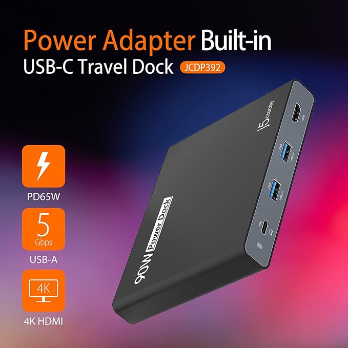 j5create USB-C Travel Hub with PD 65W Power Supply - for Travel or Business Trip - Charging Adapter Hub with 4K HDMI USB-A x 2 - for MacBook Air/Pro 13 Surface Pro and USB-C Laptop (JCDP392)
