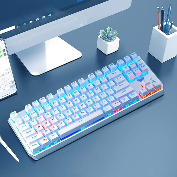 Laptop Keyboard Mechanical Gaming Keyboard LED Rainbow Gaming Backlit 87 Keys Anti-Ghosting Wired Keyboard for Win/Gaming Computer Keyboard (Color : Black)