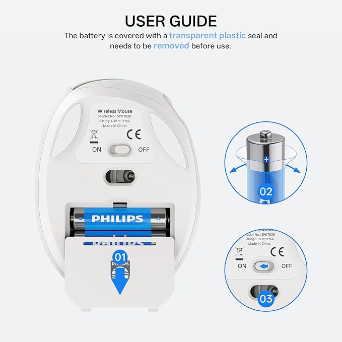 Philips Ergonomic Mouse - Vertical Mouse with 800/1200/1600 Adjustable DPI 6 Silent Buttons Auto Power SavingLight Weight2.4GHz Wireless Mouse for LaptopDesktop PC- White