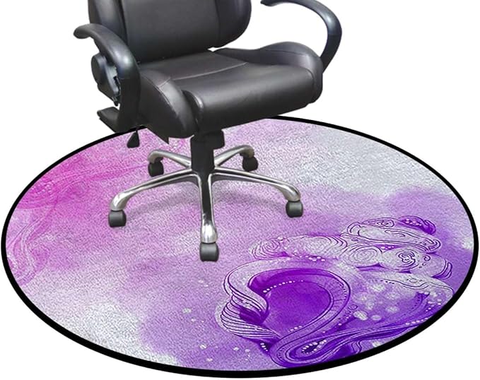 Violet Hardwood Floor Floor Mats for Office Chair Desk Chair Anti Slip Floor Protector Flourish Vision Petals Dreamlike Print Diameter 51 in