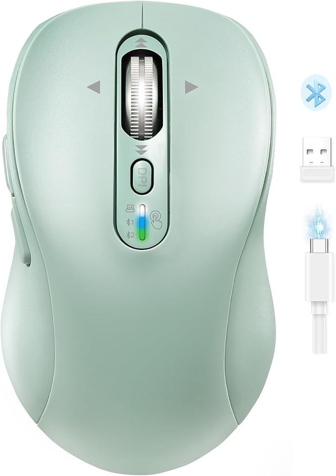 Wireless Bluetooth Mouse for LaptopUSB+BT×2Quiet Ergo Computer MousesMetal 4-Way Super Scrolling± 3200 DPIRechargeable10 ButtonPlug&ampPlayMulti Device Cordless Mice for iPadTabletMacPC(Gr