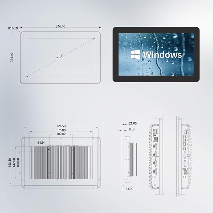 13.3 inch Industrie Panel PCIndustrial Embedded Panel PCFanless Panel ComputerIndustrial Touch Screen All-in-One PC Windows 10 ProI5 16GB RAM 1T ROM6xUSB4xRS232+2xRS4858*GPIOHDMI2xLAN