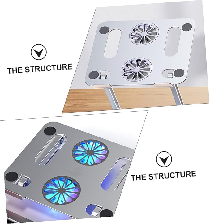 Veemoon Adjustable Aluminum Alloy Laptop Cooling Pad with Dual Quiet Fans Foldable Elevated Notebook Cooler Stand Under 17.3 Inch Laptops Silver USB Powered Suitable for Office