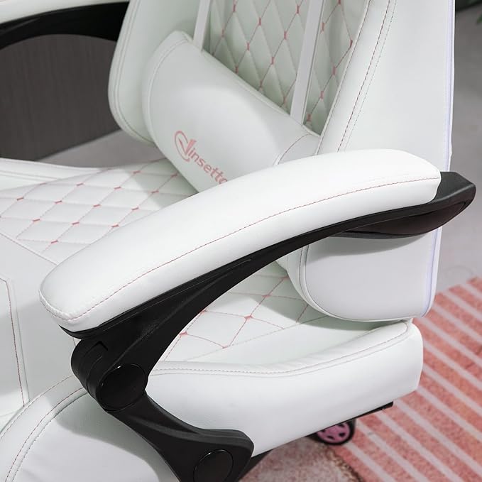 Gaming Chair Ergonomic PU Leather Office Chair High Back Swivel Recliner with Footrest Lumbar Support Adjustable Height 360° Rotation (White)