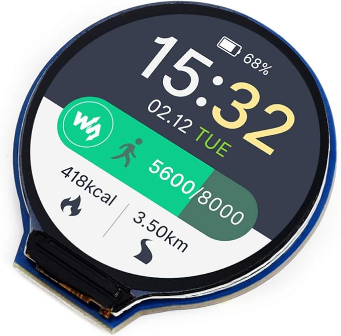 waveshare 1.28 inch Round LCD Display for Arduino/Jetson Nano/Raspberry Pi/STM32 240×240 IPS Screen Monitor 65K RGB Colors Using SPI Bus Embedded GC9A01 Driver