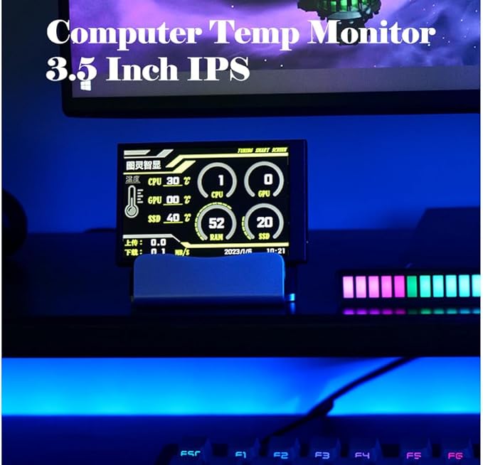 3.5 Inch Computer Display CPU HDD Data Monitor USB C Interface Computer Temp Monitor for aida64 Brightness Adjustment Customizable Layout