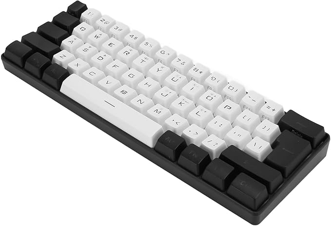 Wired Gaming Keyboard Small Compact 61 Keys Ergonomic Keyboard with LED Backlight for Office Business Travel Use (White)