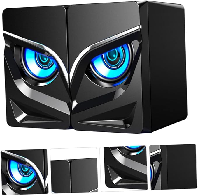Gatuida 2pcs USB Desktop Computer Speakers with Colorful Lighting Wired Subwoofer Loudspeaker Box for Home Office Gaming Compact Non-Slip Design Compatible with Laptop Phone